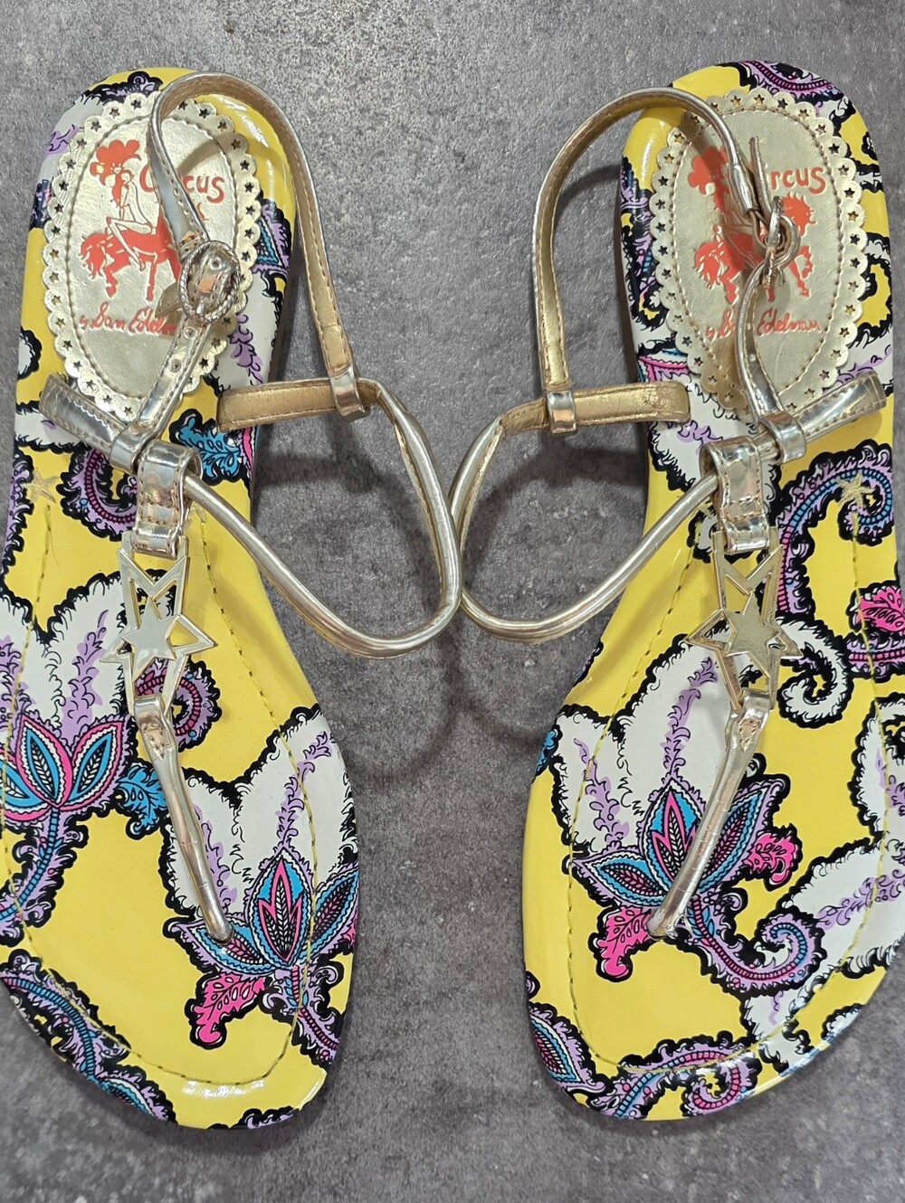 Circus by Sam Edelman Yellow Paisley Sandals with Gold Star Accents